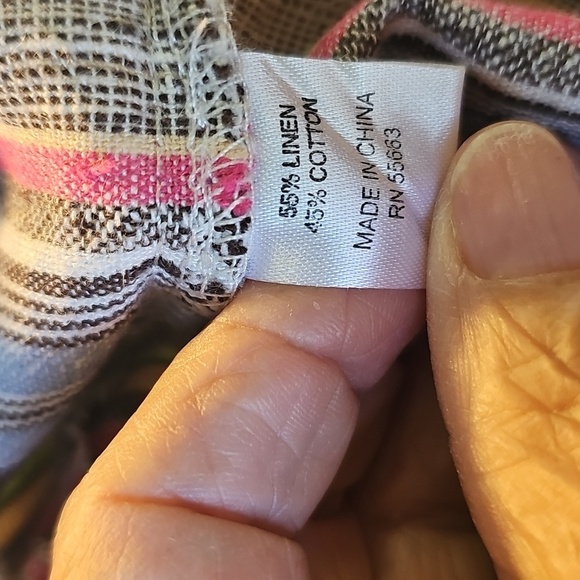 For Cynthia Colorful Striped Dress Short Sleeves, Big Pockets. 55% Linen 45% Cot - Picture 8 of 9